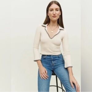 Reformation Small Nolen Knit Top Bone White Contrast Stitching Size Large